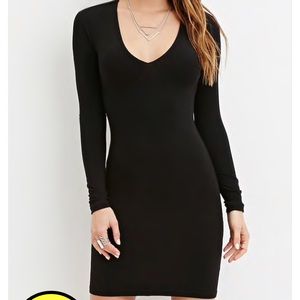 Black v neck body on mini dress